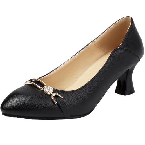CUTEHEELS Damen Komfort-Pumps mit Mid-Block-Absätzen und Spitzer Zehenpartie (Schwarz, 46) von CUTEHEELS