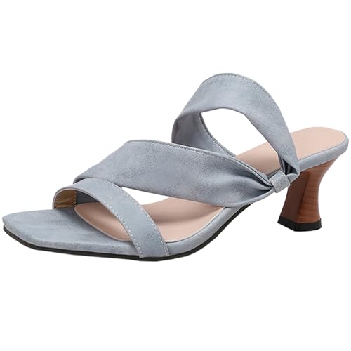 CUTEHEELS Damen Komfort Sommer Outdoor Rutschfeste Sandalen Hausschuhe mit Offener Zehenpartie und Blockabsatz (Hellblau, 34) von CUTEHEELS