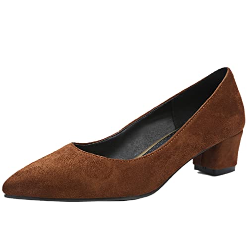 CUTEHEELS Damen Lässige Slip-On Spitze Zehenpumps mit Blockabsätzen (Braun, 37) von CUTEHEELS