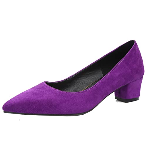 CUTEHEELS Damen Lässige Slip-On Spitze Zehenpumps mit Blockabsätzen (Lila, 37) von CUTEHEELS