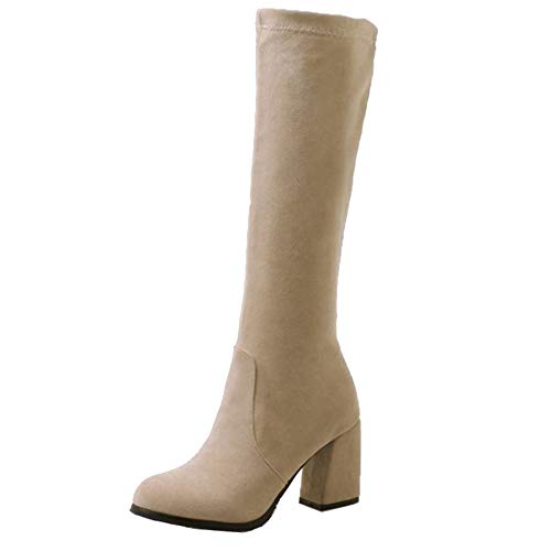CUTEHEELS Damen Langschaft Stiefel mit Blockabsatz (Beige, 39 EU) von CUTEHEELS