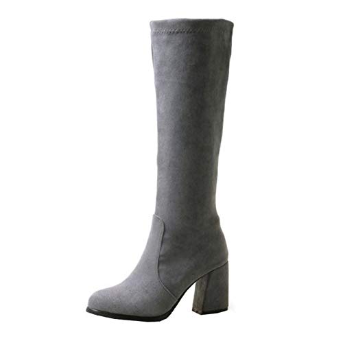 CUTEHEELS Damen Langschaft Stiefel mit Blockabsatz (Grau, 38 EU) von CUTEHEELS