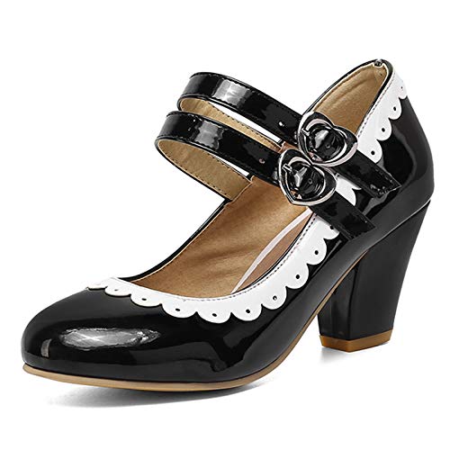 CUTEHEELS Damen Mary Jane Schuhe High Heel Riemchen Pumps(Schwarz,38) von CUTEHEELS