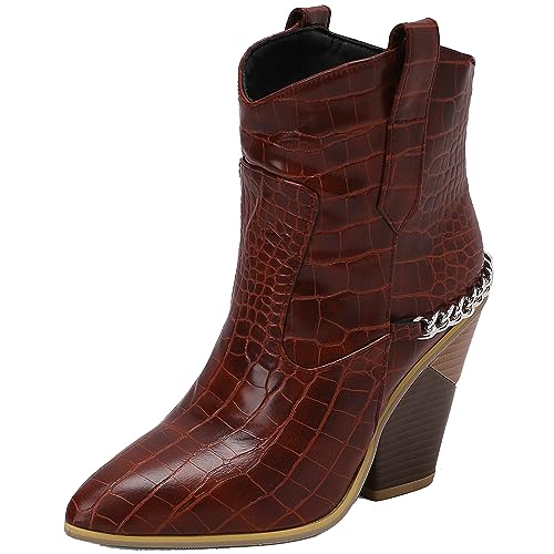 CUTEHEELS Damen Mode Cowboy Stiefeletten mit Spitzer Zehenpartie und Klobigen Absatz (Weinrot, 38) von CUTEHEELS