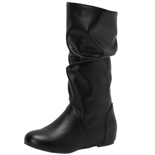 CUTEHEELS Damen Mode Keilabsatz Slouch Stiefel, Mittelgroße Stiefel mit Reißverschluss (Schwarz, 46 EU) von CUTEHEELS