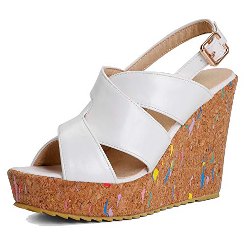 CUTEHEELS Damen Mode Peep Toe Keilsandalen(Weiß,38) von CUTEHEELS