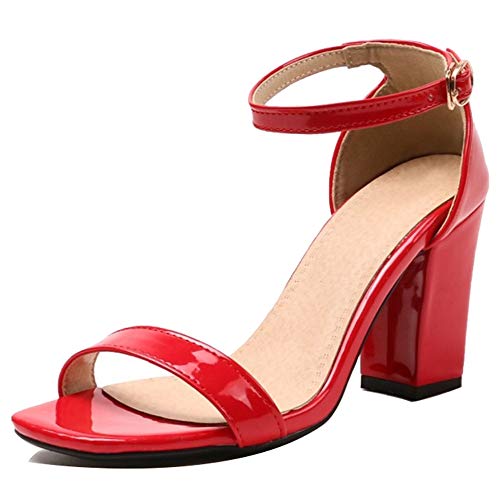 CUTEHEELS Damen Open Toe Sandalen mit Blockabsatz (Rot, 51 EU) von CUTEHEELS