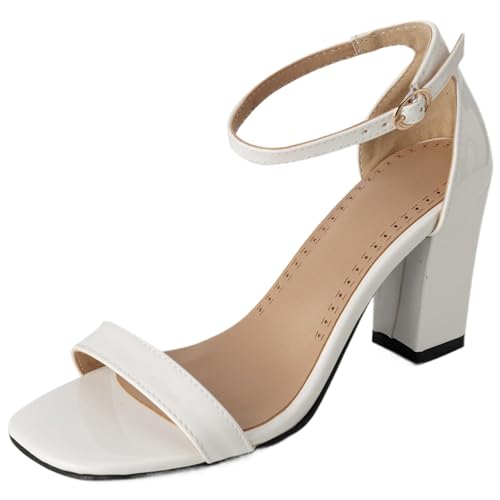 CUTEHEELS Damen Open Toe Sandalen mit Blockabsatz (Weiß, 40 EU) von CUTEHEELS