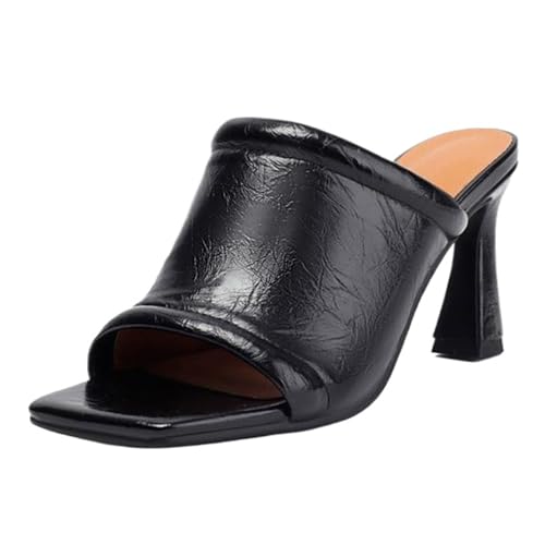 CUTEHEELS Damen Open-Toe Schlappen | Elegante Freizeitschuhe für Büro, Stadt (Schwarz, 38 EU) von CUTEHEELS