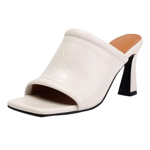 CUTEHEELS Damen Open-Toe Schlappen | Elegante Freizeitschuhe für Büro, Stadt (Weiß, 35 EU) von CUTEHEELS