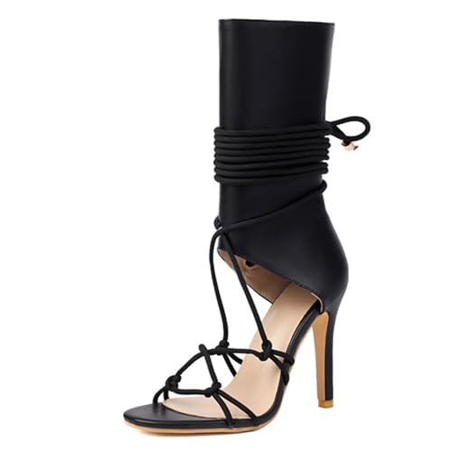 CUTEHEELS Damen Open-Toe Stiletto-Sandalen | Kreuzbänder | Partys, Freizeit (Schwarz, 40 EU) von CUTEHEELS