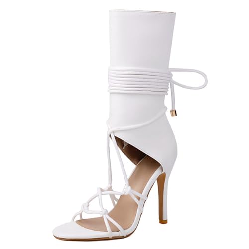 CUTEHEELS Damen Open-Toe Stiletto-Sandalen | Kreuzbänder | Partys, Freizeit (Weiß, 40 EU) von CUTEHEELS