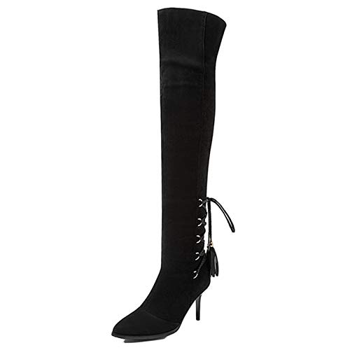 CUTEHEELS Damen Overknee-Stiefel mit Stiletto und Schnürung (Schwarz, 40EU) von CUTEHEELS