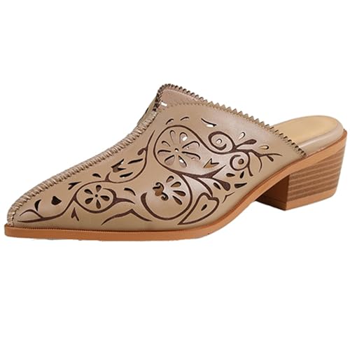 CUTEHEELS Damen Pantoletten mit Spitzer Zehe und Blockabsatz, Modern für Freizeit oder Business-Outfits | Stilvoll und Stabil(Aprikose, 41) von CUTEHEELS