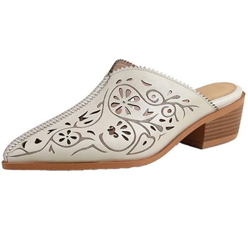 CUTEHEELS Damen Pantoletten mit Spitzer Zehe und Blockabsatz, Modern für Freizeit oder Business-Outfits | Stilvoll und Stabil(Beige, 41) von CUTEHEELS