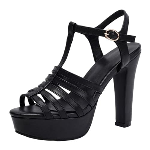 CUTEHEELS Damen Peep-Toe Sandaletten Blockabsatz | Elegante Abendschuhe (Schwarz, 40 EU) von CUTEHEELS