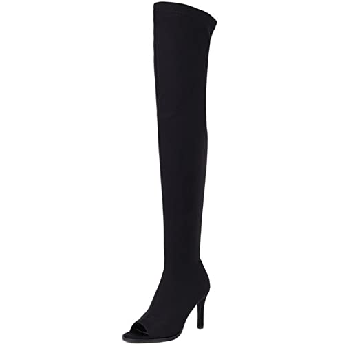 CUTEHEELS Damen Peeptoe Overknee-/Overknee-Stiefel mit Seitlichen Reißverschlüssen und Stilettos (Matt-schwarz, 38) von CUTEHEELS