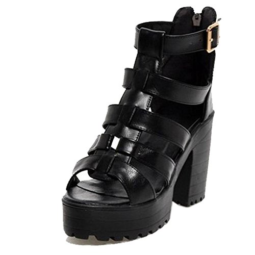 CUTEHEELS Damen Plateau Sandalen mit Blockabsatz Reißverschluss Gladiator Schuhe von CUTEHEELS