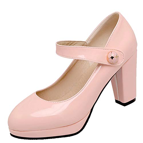 CUTEHEELS Damen Pumps mit Blockabsatz Pumps mit Hohem Absatz(Rosa,44) von CUTEHEELS