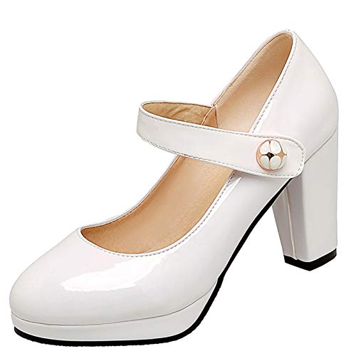 CUTEHEELS Damen Pumps mit Blockabsatz Pumps mit Hohem Absatz(Weiß,43) von CUTEHEELS