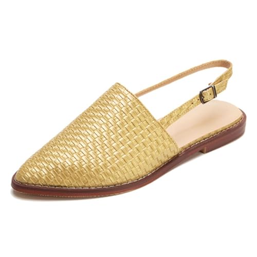 CUTEHEELS Damen Raffia Optik Flache Schlupf-Sandaletten | Büro, Stadt, Reise | Rutschfeste Sohle und Bequem (Gold, 46 EU) von CUTEHEELS