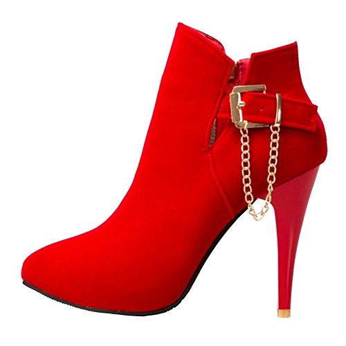 CUTEHEELS Damen Reißverschluss Stiefeletten （Rot, 39 EU von CUTEHEELS