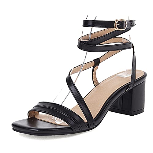 CUTEHEELS Damen Sandalen mit Klobigem Absatz Offene Zehen Sommer Sandalen (Schwarz,45) von CUTEHEELS