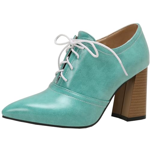 CUTEHEELS Damen Schnürpumps mit Blockabsatz und Spitzer Zehenpartie (Blau, 37) von CUTEHEELS