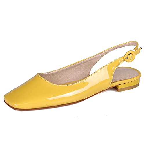 CUTEHEELS Damen Schuhe Flache Sandalen Slip On Pumps(Gelb,38) von CUTEHEELS