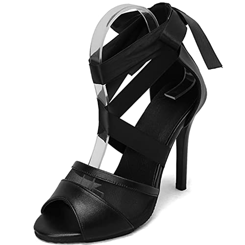 CUTEHEELS Damen Sexy Cross Schnürsandalen mit Stiletto-Absatz (Schwarz, 36) von CUTEHEELS