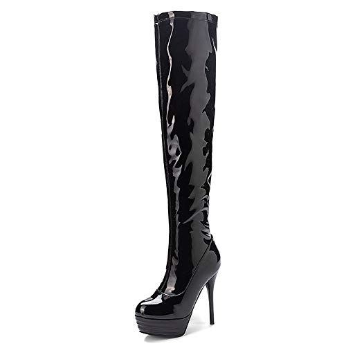 CUTEHEELS Damen Sexy Plateau Over Knee Stiefel mit Stiletto Absatz (Schwarz, 39 EU) von CUTEHEELS