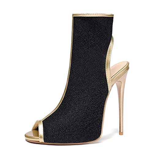 CUTEHEELS Damen Sexy Sandalen mit Stiletto Absatz Peep Toe Reißverschluss Schuhe (Schwarz, 42 EU) von CUTEHEELS