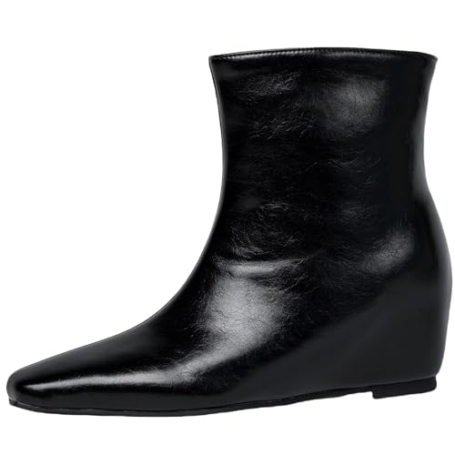 CUTEHEELS Damen Slip-On Stiefeletten mit Keilabsatz und Eckiger Spitze (Schwarz, 37 EU) von CUTEHEELS