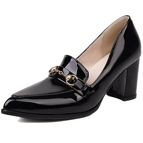 CUTEHEELS Damen Slip-on Pumps/Uniformschuhe mit Spitzer Zehenpartie und Blockabsatz (Schwarz, 45) von CUTEHEELS