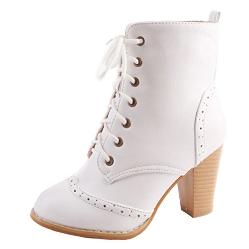 CUTEHEELS Damen Stiefel mit Blockabsatz Schnürsenkel Stiefeletten von CUTEHEELS