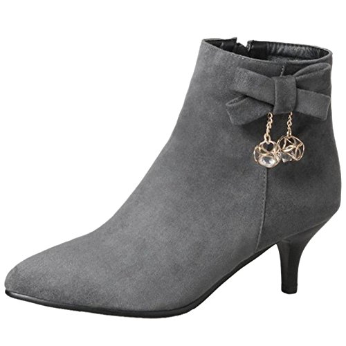 CUTEHEELS Damen Stiefeletten mit Spitzer Zehenpartie mit Kitten Heel und Seitlichem Reißverschluss (Grau, 37 EU) von CUTEHEELS