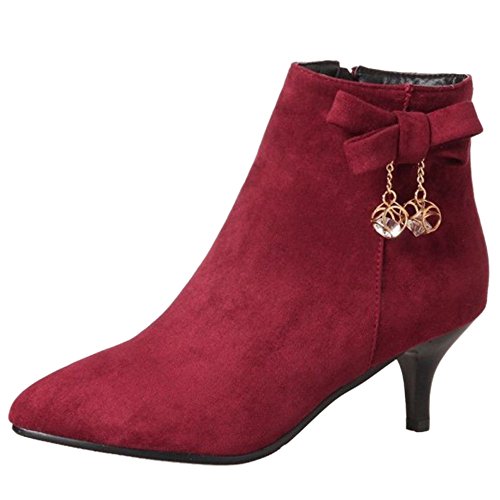 CUTEHEELS Damen Stiefeletten mit Spitzer Zehenpartie mit Kitten Heel und Seitlichem Reißverschluss (Rotwein, 39 EU) von CUTEHEELS
