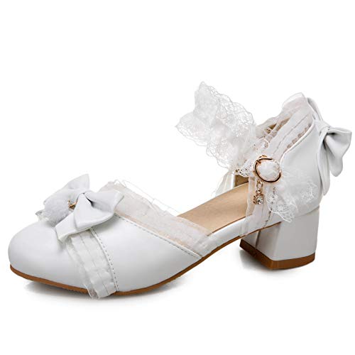 CUTEHEELS Damen Sweet Mary Jane Sandale mit Runder Zehenpartie und Blockabsatz（Weiß，37） von CUTEHEELS