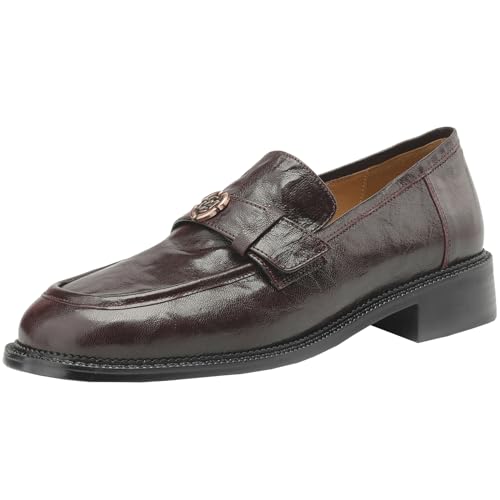 CUTEHEELS Damen Vintage Rindsleder Loafer mit Runder Zehen - Große Schuhe Breite (Braun, 40) von CUTEHEELS