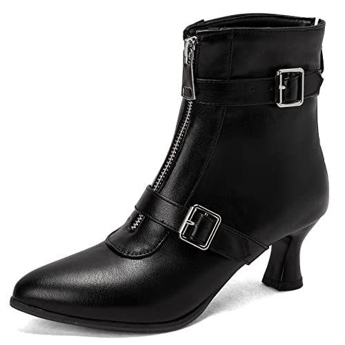 CUTEHEELS Damen Vintage Stiefeletten mit Reißverschlüssen und Kitten Heels für Business/Dating (Schwarz, 41) von CUTEHEELS