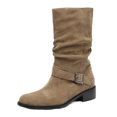 CUTEHEELS Damen Western Stiefelette mit Schnalle für Taglichen Einsatz (Apricot-Synthetisches Futter, 38 EU) von CUTEHEELS