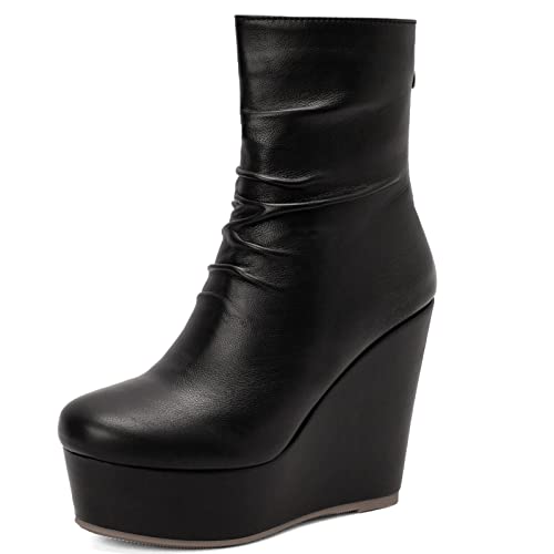 CUTEHEELS Damenmode Stiefeletten/Kurzschaftstiefel mit Keilabsatz und Dicken Plateaus (Schwarz, 35) von CUTEHEELS