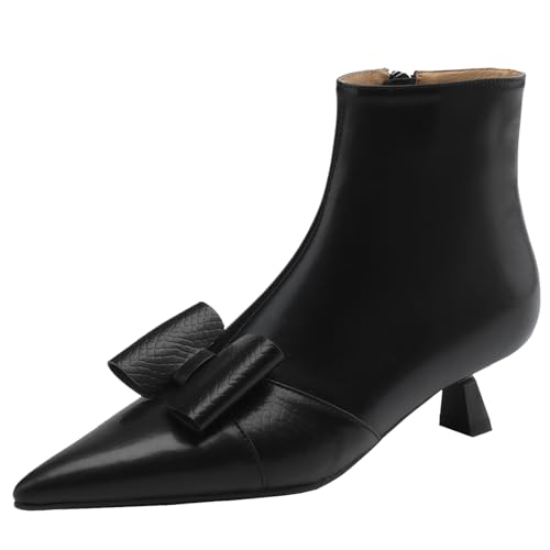 CUTEHEELS Elegante Damen Stiefeletten aus Echtem Leder mit Spitzer Zehenpartie mit Seitlichem Reißverschluss und Kitten Heel (Schwarz, 42) von CUTEHEELS