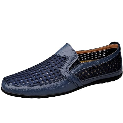 CUTEHEELS Herren Atmungsaktive Leder-Mesh Schlupfschuhe - Leicht für Freizeit & Stadt, Bequem mit Gummisohle (Blau, 41 EU) von CUTEHEELS