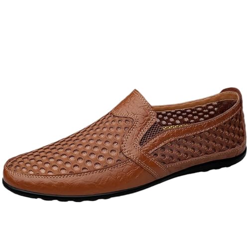 CUTEHEELS Herren Atmungsaktive Leder-Mesh Schlupfschuhe - Leicht für Freizeit & Stadt, Bequem mit Gummisohle (Braun, 39 EU) von CUTEHEELS