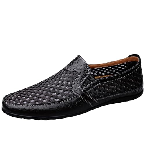 CUTEHEELS Herren Atmungsaktive Leder-Mesh Schlupfschuhe - Leicht für Freizeit & Stadt, Bequem mit Gummisohle (Schwarz, 39 EU) von CUTEHEELS