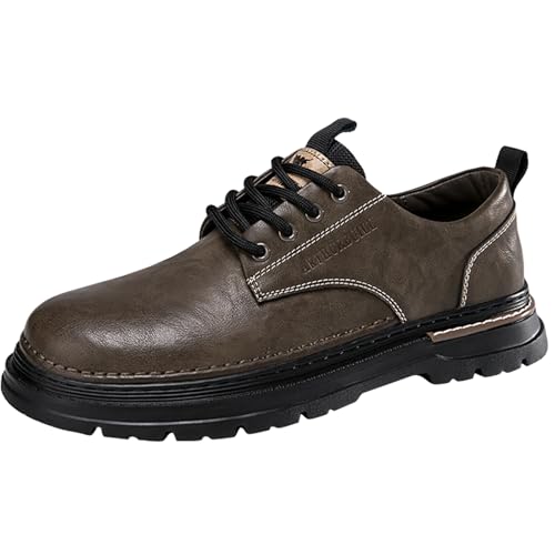 CUTEHEELS Herren Schnürschuhe Aus Microfaser-Leder - rutschfeste Sohle & Bequem (Khaki, 40 EU) von CUTEHEELS