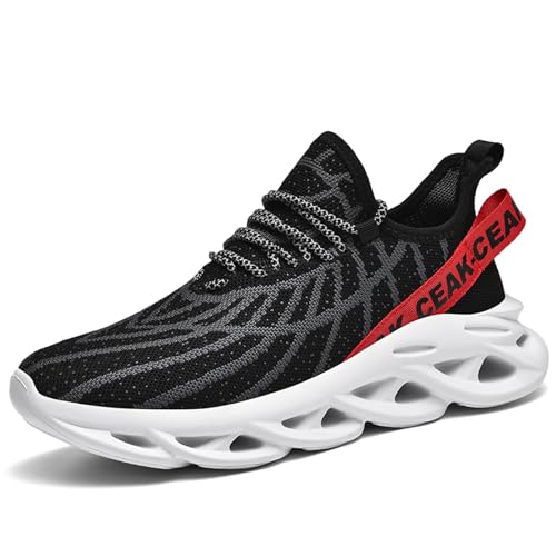 CUTEHEELS Herren-Turnschuhe Atmungsaktive Mesh-Turnschuhe rutschfeste Dicke Sohle Leichte Sportschuhe - Laufen, Fitnessstudio und Alltag (Schwarz Rot, 50 EU) von CUTEHEELS