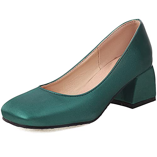 CUTEHEELS Komfort-Pumps mit Blockabsatz und Eckiger Zehenpartie für Damen (Grün, 39) von CUTEHEELS