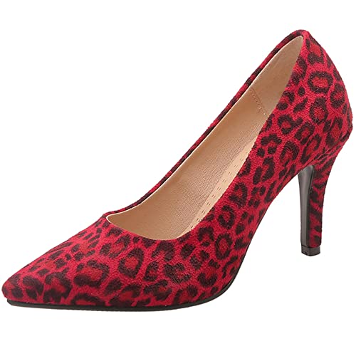 CUTEHEELS Lässige Damen-Slip-on-Pumps/Business-Schuhe mit Stiletto-Absatz und Spitzem Zeh (Leopardenrot, 39) von CUTEHEELS